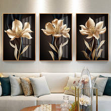 Abstract Golden Black Flower Wall Art Vintage Botanical Picture Nordic Posters And Prints Canvas Painting for Living Room Decor 2024 - buy cheap