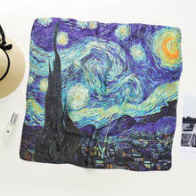 Bufanda de moda de cielo estrellado de Van Gogh para mujer, pañuelos de pelo, pañuelo cuadrado de 70x70cm, diadema para mujer 2024 - compra barato