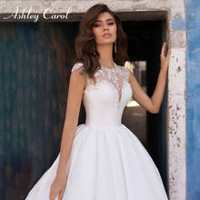 Свадебное платье трапециевидной формы Ashley Carol 2022 элегантные атласные платья невесты с О-образным вырезом, изящные свадебные платья принцессы с аппликацией из бисера 2024 - купить недорого