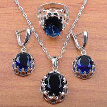 Conjunto de pendientes y collar de circonia cúbica azul para mujer, joyería de boda, Color plateado, JS0165 2024 - compra barato
