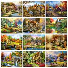 5D Full Round Diamond Painting Landscape Cross Stitch House Embroidery Sale Needlework Mosaic Rhinestones Pictures Home Decor 2024 - buy cheap