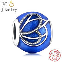 FC Jewelry Fit Original Brand Charms Bracelet 925 Sterling Silver Spring Blue Lampwork Butterfly Wing Bead Making Berloque 2019 2024 - buy cheap