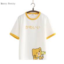 Harajuku camiseta feminina casual, pulôver com estampa de urso, desenho animado, para o verão, de manga curta, algodão básico, gráfico, camiseta, 2021 2024 - compre barato