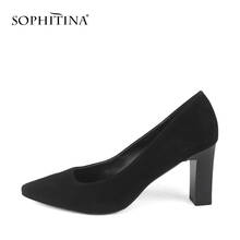 Sophitina sapatos femininos de salto alto, calçado clássico de camurça bico quadrado baixo para escritório c207 2024 - compre barato