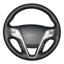 Hand Sew Black Artificial Leather Car Accessories Steering Wheel Cover for Hyundai Santa Fe 2013-2018 ix45 2013 2014 2015 2016 2024 - buy cheap