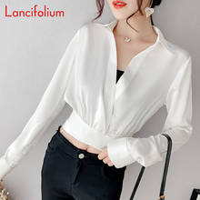 Blusa corta blanca Sexy para mujer, camisa de manga larga a la moda coreana, blusa de diseñador con cuello en V, Top 2020 2024 - compra barato