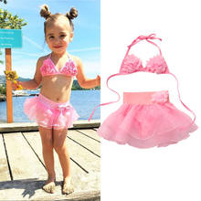 Kids Girl Beachwear Clothes Toddler 3D Floral Swimming Bathing Suit Swimsuit Bikini Set Sweet Girl Swimwear 1-6Years 2024 - buy cheap