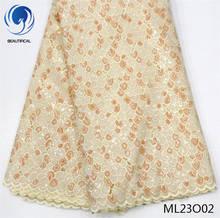BEAUTIFICAL-telas de encaje africano para vestido, tejido de organza nigeriano de alta calidad con lentejuelas, 5 yardas, ML23O02 2024 - compra barato