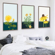 Pintura en lienzo de Arte de girasol, pósteres e impresiones de flores de dibujos animados nórdicos, cuadro de pared para sala de estar, decoración del hogar 2024 - compra barato