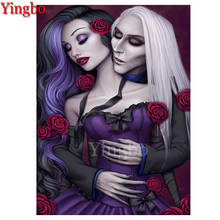Mosaico de diamante vampiro casal rosa 5d diy pintura diamante quadrado completo bordado de diamante arte gótica imagem de quebra-cabeça 3d 2024 - compre barato