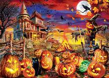 JMINE-pintura de diamante 5D DIY "Casa de calabaza, Halloween, Luna, fuego, kits de punto de cruz, arte escénico, pintura 3D por diamantes 2024 - compra barato