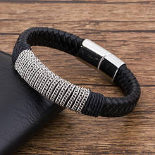 Fashion Charm Stainless Steel Braided Magnet Black Hand  Genuine Leather Bracelet Men Jewelry Rope Couple Punk Mental luxury 2024 - buy cheap