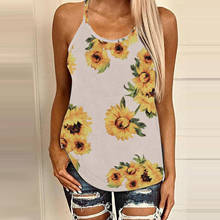 Summer Camis Womens Sunflower Print O-neck Halter Neck Strap Tank Top Sleeveless Sexy Vest Hollow Out Backless Y2k Top Футболка 2024 - buy cheap