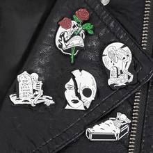 Vintage Split Face Pins Alloy Brooch Jacket Jeans Handbag Skull Flower Enamel Brooches Metal Weird Badges on Backpack 2024 - buy cheap