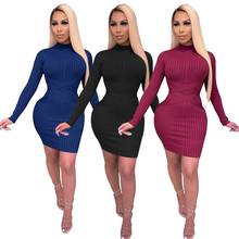 2021 Spring Women Long Sleeve Knitted Dress Midi Turtleneck Lady Pencil Mini Ribbed Hip Dress Sexy Bodycon For Night Club Party 2024 - buy cheap