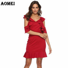 Vestido Rojo de noche con volantes para mujer, ropa Sexy para cena y discoteca, de talla grande Espalda descubierta, túnicas ajustadas elegantes y ajustadas para primavera 2021 2024 - compra barato