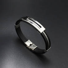 Pulseira de silicone de aço inoxidável pulseira esportiva masculina legal com corrente acessórios masculinos jóias pulseira de borracha 2024 - compre barato