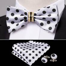 Branco Dot Borboleta Handky Gravata borboleta de Seda Para Homens Casamento Acessó Ajustável Removível Anel de Diamante Conjunto de Barry.Wang Homens Presente 2024 - compre barato