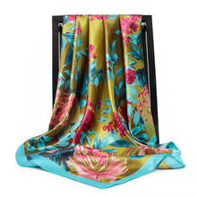 2021 Autumn Sunscreen Beach Towel Popular Kerchief Female 90X90CM Silk Scarf Summer Rose Print Bandana Fashion High-Grade Shawl 2024 - buy cheap