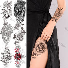 3d grande peônia tatuagens temporárias para mulheres menina leão pássaro pingente rosa flor realista falso tatuagem adesivo braço perna lavável tatoo 2024 - compre barato