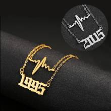 Personalized Year Number Necklace Heartbeat Pendant Stainless Steel Layered Necklaces Gold Chain 1980-2019 Birthday Year Gifts 2024 - buy cheap