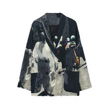 Blazer feminino plus size, jaqueta clássica de retalhos com estampa solta, moda primavera outono, manga longa 2024 - compre barato
