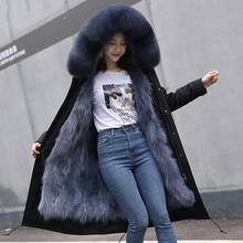 Jaqueta de pele real feminina, casaco grande com gola de pele de raposa, à prova d'água com capuz, pele real, plus size 7xg, 2021 2024 - compre barato