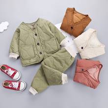 Children Clothing 2020 Winter New Version Plus Velvet Thickening Boys And Girls Baby Two-Piece Bread Suit Children Cotton Suit 2024 - buy cheap