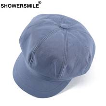 SHOWERSMILE Womens Newsboy Hats Summer Blue Painter Hat Cotton Female Octagonal Flat Cap Casual Retro Ladies Ivy Cabbie Cap 2021 2024 - buy cheap