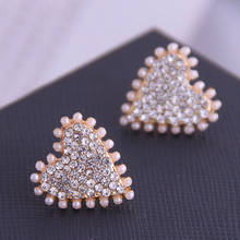 Fashion Women Elegant Earrings Trendy Crystal Heart geometric Stud Earrings For Women Bijoux Simulated Pearl Earring Jewelry 2024 - buy cheap