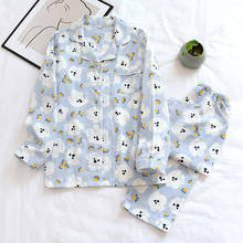 Fresh 100% gauze cotton pajamas sets women summer Japanese kawaii Sun dog homewear casual long-sleeve women sleepwear 2024 - buy cheap