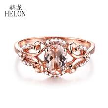 HELON-anillo de compromiso de oro rosa de 14K, Gema fina, ovalado impecable, 7x5mm, Diamante morganita Natural, Halo, lujoso 2024 - compra barato