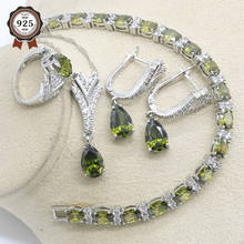 Peridoto-Conjunto de joyería para mujer, de plata 925 verde, con pulsera, pendientes, collar, anillo colgante, regalo de cumpleaños 2024 - compra barato