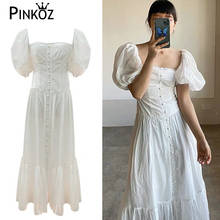 Pinkoz vestido solto feminino, gola canoa, sexy, festa, maxi vestido para mulheres, manga curta, cintura alta 2024 - compre barato