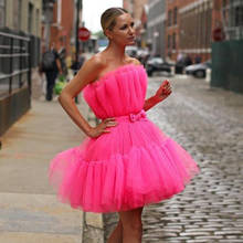 Moda elegante malha vestido de festa das mulheres rosa fora do ombro vestido sem alças de alta qualidade sexy sem mangas acima mini vestido 2024 - compre barato