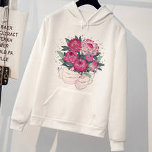 Sudadera con capucha para mujer, con estampado de flores frescas blancas, ropa de calle de estilo coreano, estética Harajuku 2024 - compra barato