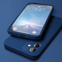 Роскошный оригинальный квадратный чехол из жидкого силикона для телефона iPhone 13 12 11 Pro MAX Mini XS X XR 7 8 Plus SE2020, Мягкий противоударный чехол 2024 - купить недорого