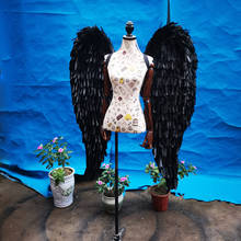 Brinquedo de penas naturais de alta qualidade, asas de anjo do diabo preto, fotografia criativa grande, adereços decoração de bar 2024 - compre barato