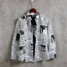 Spring Autumn Men Fashion Harajuku Newspaper Print Hip hop Top Long Sleeve Loose Casual Shirt Clothes Outwear  Streewear 2024 - buy cheap