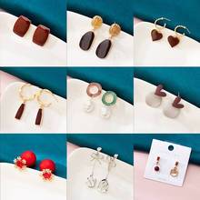 New Vintage Red Acrylic Drop Earrings For Women Geometric Long Earrings Heart Shaped Hanging Earrings Fashion Korea Jewelry Gift 2024 - buy cheap