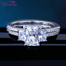 Обручальные кольца Wuziwen с твердыми искусственными серебряными камнями для женщин, обручальные кольца с 3 камнями, Свадебный комплект AAAAA фианитами BR0874 2024 - купить недорого