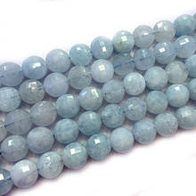 7-8mm Natural Blue Aquamarines Beads 15'' Faceted Coin Button DIY Loose Beads For Jewelry Making Beads Women Accessories Gift 2024 - buy cheap