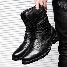 New Crocodile Men's Boots High Quality Winter Genuine Leather Boots Men Fashion Big Size Casual Black Ankle Boot Botas Hombre 2024 - buy cheap