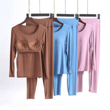 New Women Pajamas Set with Chest Pad Suit Long-Sleeved Pants Autumn and Winter Leisure Tops Loose Plus-Sized Sleepwear Modal 2024 - buy cheap