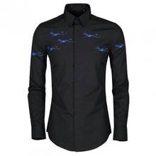 Minglu camisa masculina plus size 4xl, camisa de luxo bordada com guindaste voador, manga comprida, camisa casual slim fit 2024 - compre barato