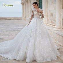 Женское кружевное бальное платье Loverxu, винтажное свадебное платье с длинным рукавом, V-образным вырезом и аппликацией, со шлейфом и бисером, 2021 2024 - купить недорого