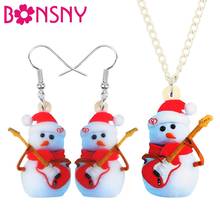 Bonsny Acrílico Chapéu Do Boneco de neve de Natal Conjuntos de Jóias Colar Brincos de Guitarra Decorações Festival Jóias Para Mulheres Presente Da Menina Adolescente 2024 - compre barato