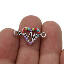 Jakongo colorido cristal chapeado de prata coração ecg conectores para fazer jóias pulseira descobertas diy acessórios 24x13mm 5pcs 2024 - compre barato