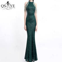 Halter Neck Green Prom Dresses Sequin Long Evening Gown Beading Shoulder Fitted Prom Gown Glitter Sequin Emerald Women Gown 2024 - buy cheap