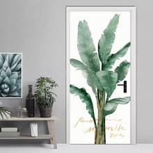 Modern Watercolor Banana Tree Door Sticker 3D Hand Painted Plant Leaf Mural Living Room Art Door Poster PVC Self-Adhesive Decal 2024 - buy cheap